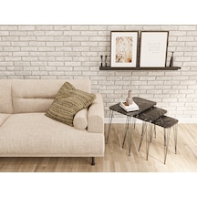 Zigon Sehpa 3'lü Dikdörtgen Siyah Tel Ayaklı Siyah Mermer