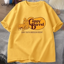 Flood Of Style Cappy Varil Capybara T-shirt Erkekler Yaz Pamuk Kısa Kollu Rahat Grafikli Tişört Erkek Giysil Sarı