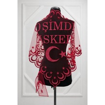 Azra Kına Kırmızı Simli O Şimdi Asker Yazılı, Asker, Sağdıç Kına Omuz Örtüsü, Kına Örtüsü, Asker Örtüsü Şalı, Söz Nişan Düğün Asker Kına Örtüsü
