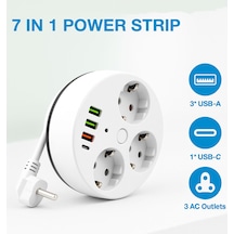 7in1 Makaralı Grup Priz 1.5m Kablo 3 Usb-a 1 Usb-c Akım Korumalı Hızlı Şarj 1