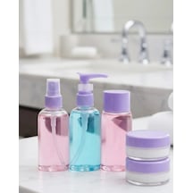 Taşınabilir 5 Li Seyahat Banyo Seti Şeffaf Kozmetik Kapları Mor