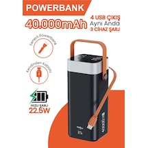 40.000 Mah Hızlı Şarj Powerbank Kamp Işığı Güçlü El Feneri Kablolu Göstergeli Taşınabilir Batarya Siyah