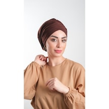 Hürrem Bone Kahverengi Pratik Hazır Geçmeli Tesettür Bone Sandy Kumaş Büzgülü Kahverengi
