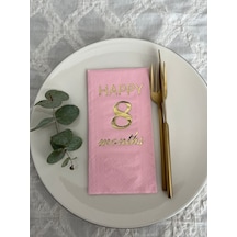 Gold Yaldızlı Pembe Happy 8 Yaş Months Garson Katlama Peçete 16 Adet