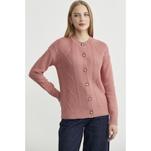 Sementa Düğmeli Oversize Angora Triko Hırka - Gül Gül