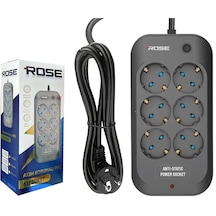 Rose Gr-600-5m 6lı Akım Korumalı 16a 3x2.5mm Kablo 5 Metre Priz 5 m