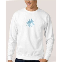 Sandslash Baskılı Beyaz Erkek Örme Sweatshirt