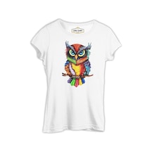 Baykuş - Dal Beyaz Kadın Tshirt 001