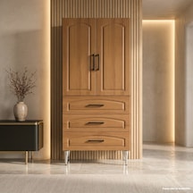 Montalcino Çok Amaçlı Dolap 60 Cm 2 Kapak 3 Çekmece Açık İtalyan Ceviz - Çok Amaçlı Banyo Dolabı Beyaz