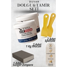 5 Parça Beyaz Duvar Tamir Macunu Seti 2 Adet 1000 Gr - 2000 Gr Çatlak, Delik Ve Derz Dolgusu - 2 Adet Plastik Spatula Ve Kübik Zımpara İle Alçı Yüzey Onarım Seti 2 Kg 2 Kilo Duvar Tamir Macunu Seti Beyaz Beyaz
