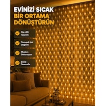 Ağ Şeklinde Led File Işık Dekoratif Ortam Aydınlatma Bahçe Balkon Süsü - Lisinya Sarı