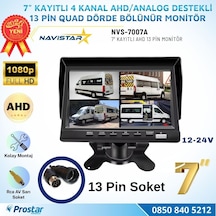 Kayıtlı 7 İnç 4 Kanal 13 Pin Ips Ahd 1080p 720p Analog 256 Gb Sd Destekli Quad Araç Monitörü 12-24v