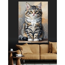 Ahşap Tablo Oturan Sevimli Tekir Kedi