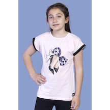 Toontoy Kids Toontoy Kız Çocuk Baskılı Bisiklet Yaka Kısa Kollu Tişört Pudra