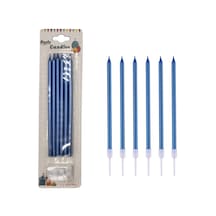 Metalik İnce Mum Mavi 15 Cm 6 Lı