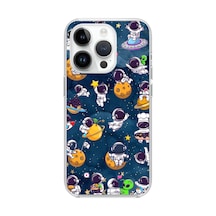 Apple Uyumlu iPhone 14 Pro Max Minik Astronotlar Uzayda Baskılı Silikon Kılıf Renkli