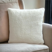 Peluş Çift Taraflı Dekoratif Kırlent Kılıfı 43x43 Cm Krem