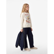 Koton Uzun Kollu Bisiklet Yaka Baskılı Sweatshirt Ekru 7wkg10445ak