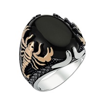 925 Ayar Gümüş Siyah Oniks Taşlı Akrep Figürlü Oval Erkek Yüzük