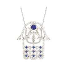 Gümüş Mavi Beyaz Taşlı Hamsa Kolye G567Kl Altınsepeti