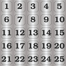 1-25 Kapı, Masa, Dolap Numarası Gümüş Metal Etiket 7x7 Cm