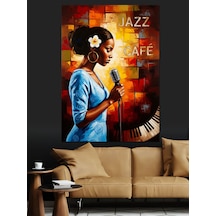 Ahşap Tablo Jazz Müzisyen Kadın Figür