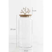 1400 Ml Borosilikat Cam Kavanoz - Gümüş Mercan Figür Bambu Kapaklı Lüks Saklama Kabı 6998