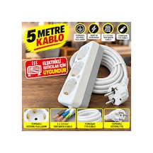 5 Metre 3'lü Topraklı Uzatma Priz 3x1,5 Mm² Tam Bakır Kablo Elektrikli Soba Isıtıcı Ev Ofis Için Güçlü Uzatma Kablosu Beyaz - 939004791 4 - 5 M