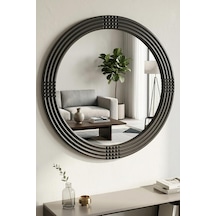 Safir Siyah Dekoratif Ayna Yuvarlak Ayna Işlemeli Ahşap Duvar Aynası Tek Parça 57cm Ayna - 69cm Çerçeve Çok Renkli