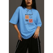Ayıcık Baskılı Unisex Oversize Tişört Bebe Mavisi
