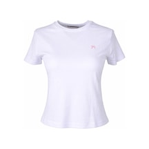 Trender Kurdele Baskı Beyaz Kadın T-shirt 6719 Beyaz