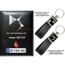 Plakanıza Özel Ds Automobiles Logolu Siyah Ruhsat Kabı Ve Anahtarlık