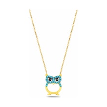 Çekirdekjewelry 925 Ayar Gümüş Baykuş Kolye Turkuaz Taşlı,gold Kaplama, Şık Ve Zarif Kadın Kolyesi Sarı