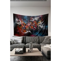 Kuşların Dansı Desenli Duvar Halısı Duvar Örtüsü Tapestry Süet Dokulu Kumaş