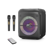 Çift Karaoke Mikrofonlu Bluetooth Hoparlör Fm Radyo 20w 10.5 İnç Rgb Kumandalı Siyah Ndr2210