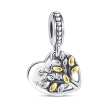 Nur Silver İki Renkli Aile Ağacı Kalp Sallantılı Gümüş Charm - NUR-CM00365