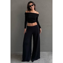 Madmext Siyah Dökümlü Cepli Krep Kumaş Wide Leg Pantolon Mg2668 siyah