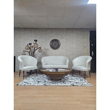 Zafir Teddy Takım Siyah Boyalı Telli Ayak Çay Seti Koltuk - Berjer , Balkon, Salon, Ofis Krem