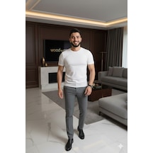 Lüx Wood Lüx Erşah Likralı Yarım Kol Kapalı Yaka Penye 95% Pamuk 5% Lıkra - Beyaz