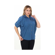 Lady Majestic %100 Cotton Yazlık Organik Büyük Beden Kadın Gömlek İndigo