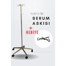 Paslanmaz Krom 5 Ayaklı Serum Askılığı Ayarlanabilir Yükseklik, 360 Hareket Kabiliyeti