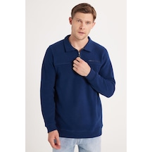 Erkek Standart Fit Pamuklu Selanik Kumaş Yarım Fermuarlı Polo Yaka Baskılı İndigo Sweatshirt-35751 İndigo Erkek Standart Fit Pamuklu Selanik Kumaş Yarım Fermuarlı Polo Yaka Baskılı İndigo Sweatshirt-35751 İndigo