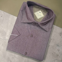 Eren Style Linen Keten Klasik %100 Cotton Kısa Kollu Terletmeyen Gömlek Mürdüm