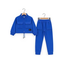 Modanino Kız Çocuk Welsoft Kumaş Crop Hırkalı Alt-üst Takım 4-14 Yaş 12792hc Saks Mavi
