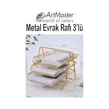 Altın Sarı Metal Evrak Rafı 3 Lü 1 Paket Masaüstü A4 Dosya 3 Katlı Düzenleyici Kağıt Tepsisi Metal Fileli Hareketli Altın