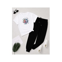 Herkesemoda Stay True Baskı Detaylı T-shirt Eşofman Takımı Beyaz