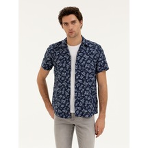 Cacharel Lacivert Regular Fit Kısa Kollu Gömlek