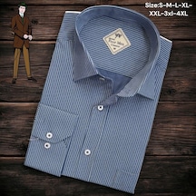 Linen Keten Klasik %100 Cotton Uzun Kollu Terletmeyen Tek Cepli Kapaklı Mavi Gömlek Regular Kalıp -10208 Mavi