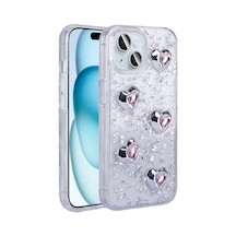 Zore iPhone Uyumlu 13 Kılıf Airbagli Simli Arka Yüzey Ogaa Işıltı Silikon Kapak - Beyaz-kalp N/a