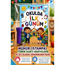 10 Adet Okulda İlk Günüm Yazılı Hediye Seti 1. Sınıf- Sene Başı Mühür Istampa Tebrik Kartı Hediyeli